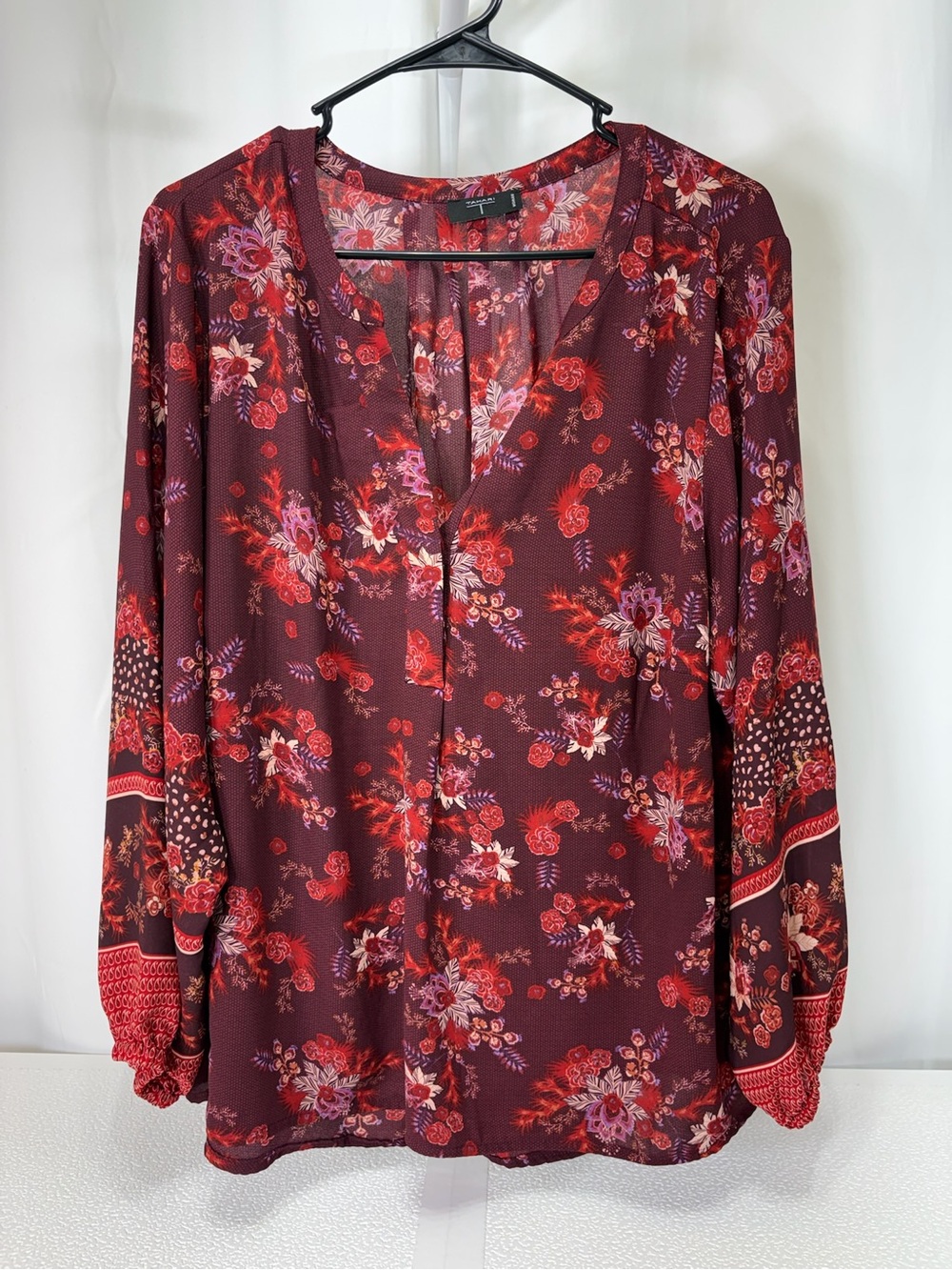 Tahari Wine Red Floral Split-Neck Tunic 4332